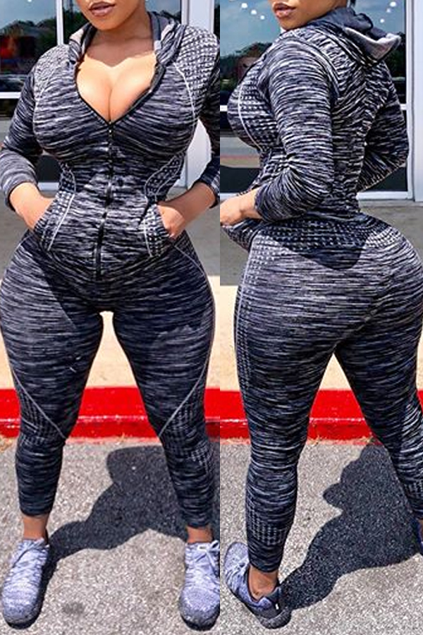 

Lovely Leisure Hooded Collar Black Two-piece Pants Set