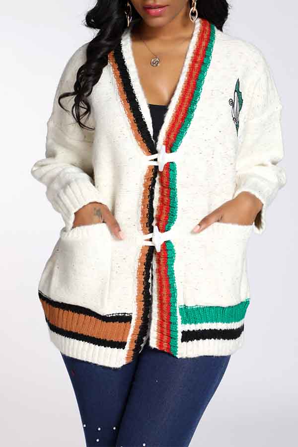 

Lovely Casual Patchwork White Cardigan