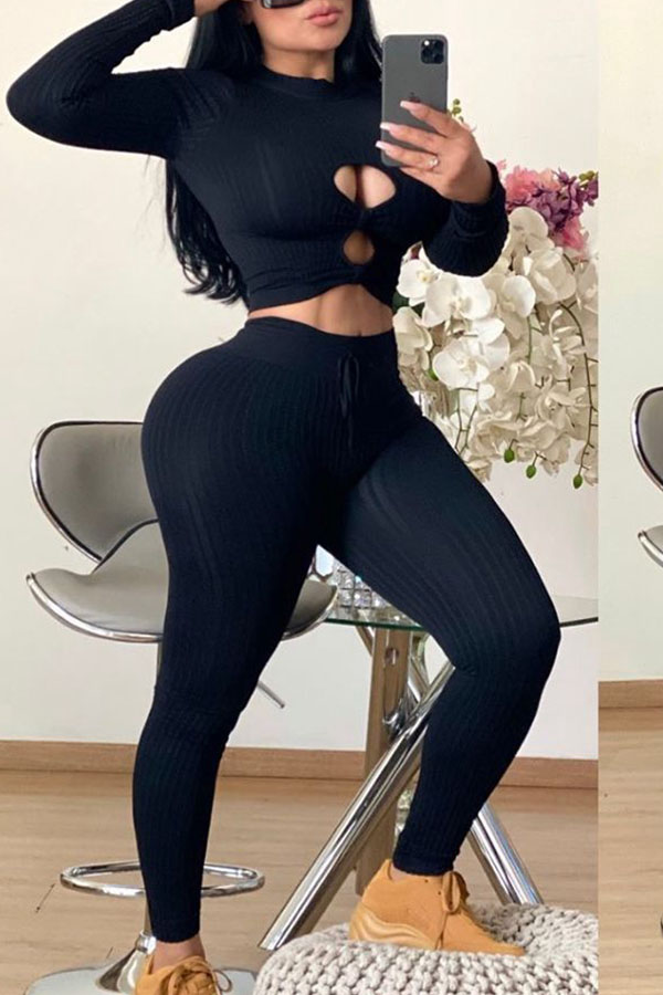 

Lovely Sexy Hollow-out Black Two-piece Pants Set