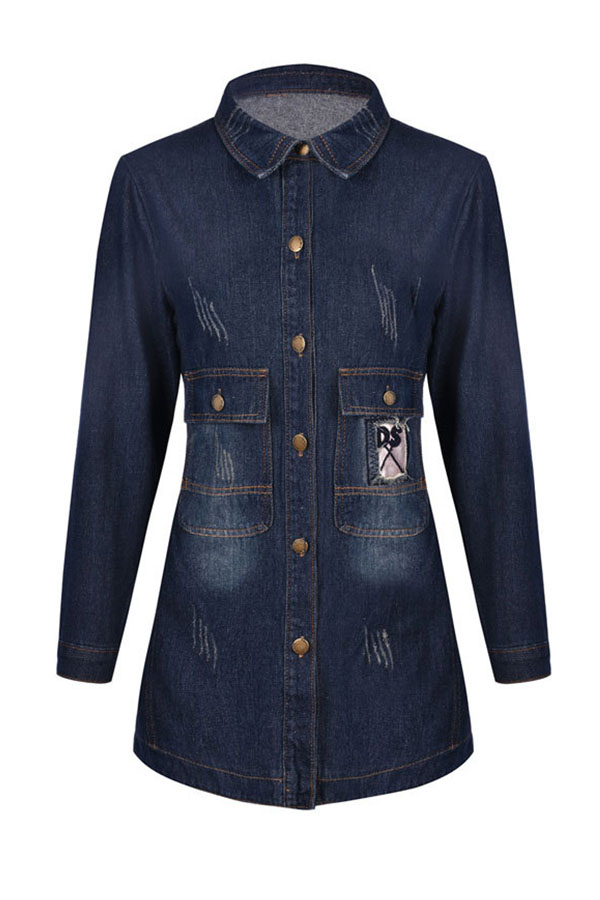 

Lovely Casual Patchwork Blue Coat
