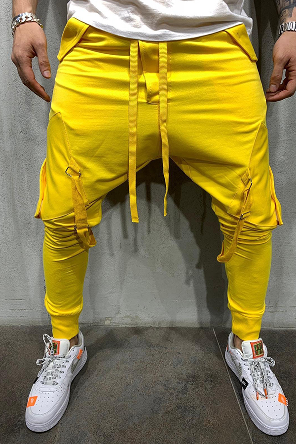 

Lovely Casual Bandage Design Yellow Pants
