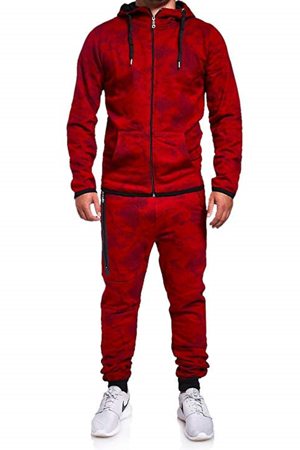 

Lovely Casual Hooded Collar Printed Red Two-piece Pants Set