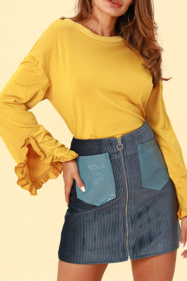 

Lovely Chic Flounce Design Yellow Cotton Blouses
