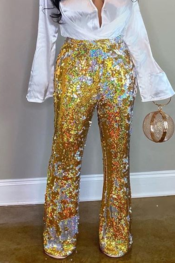 

Lovely Casual Sequined Gold Pants