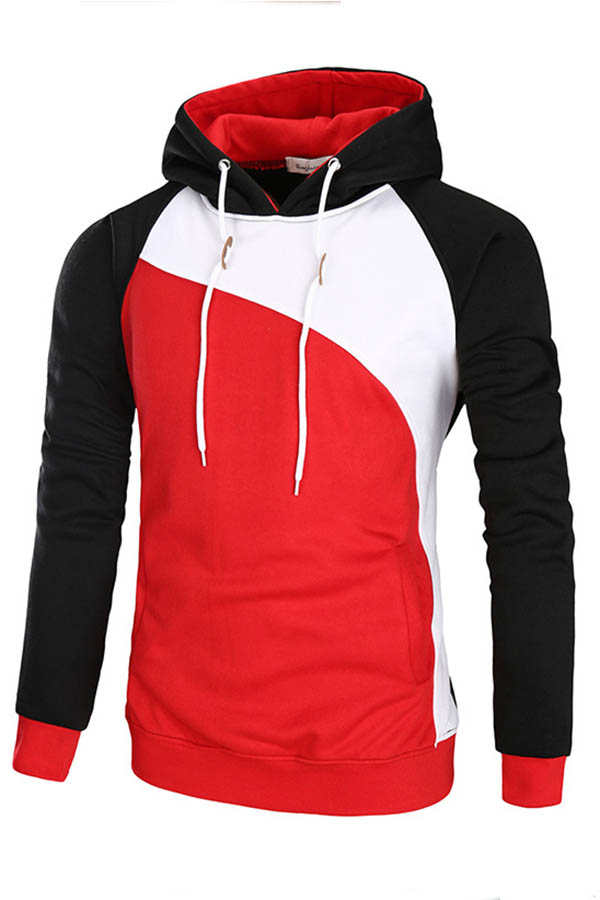 

Lovely Trendy Hooded Collar Patchwork Red Hoodie