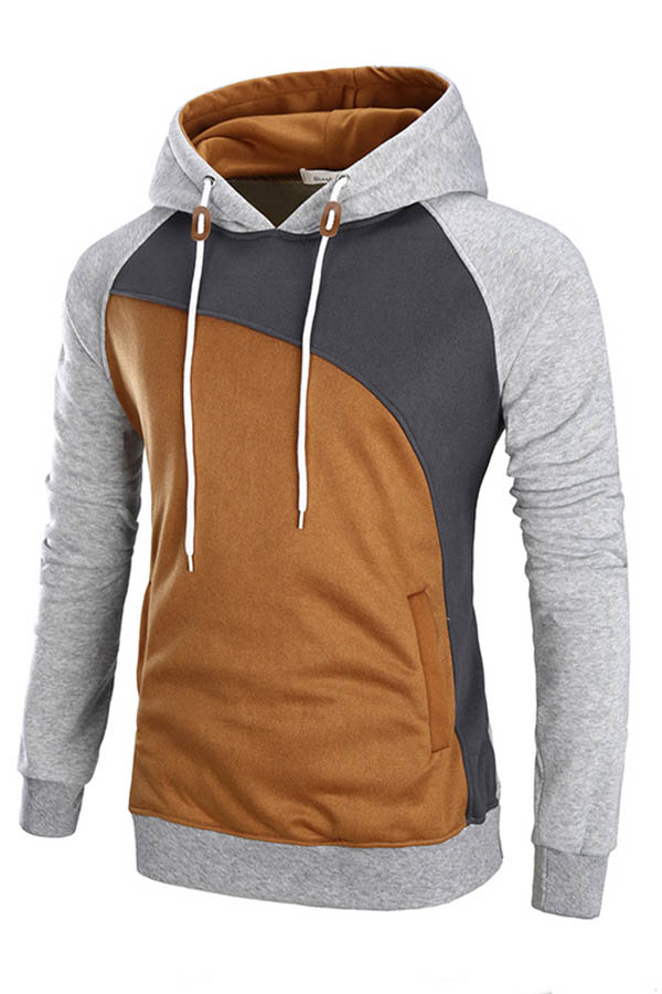 

Lovely Trendy Hooded Collar Patchwork Light Grey Hoodie