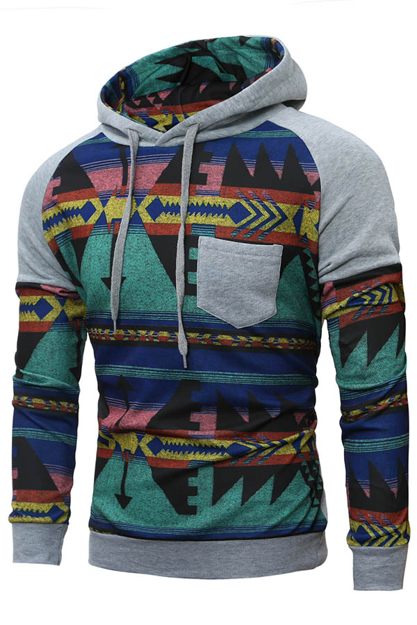 

Lovely Bohemian Hooded Collar Patchwork Light Grey Hoodie