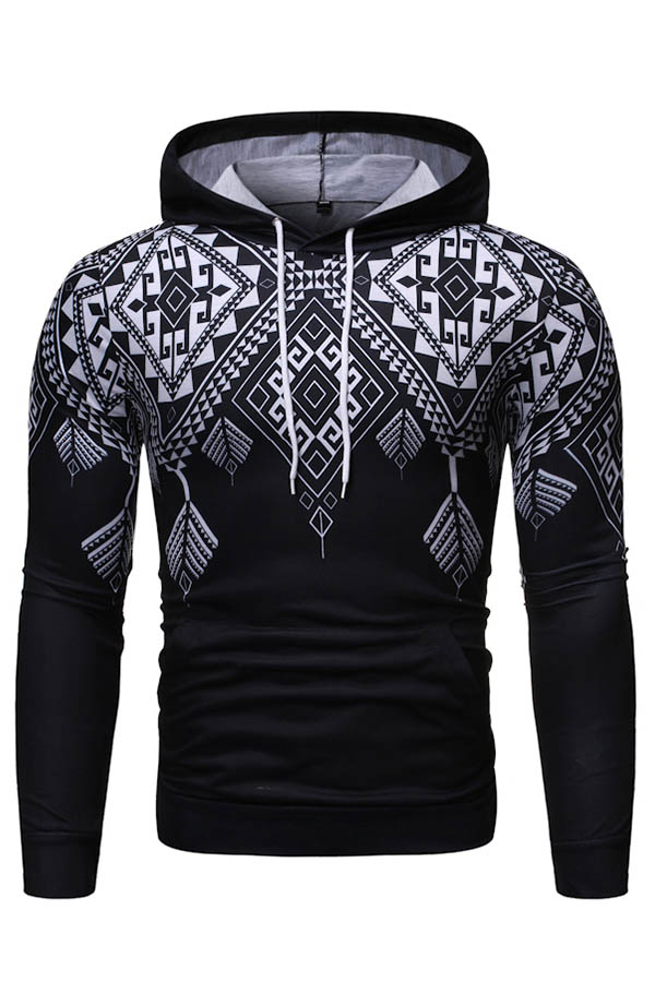 Lovely Casual Hooded Collar Printed Black Hoodie