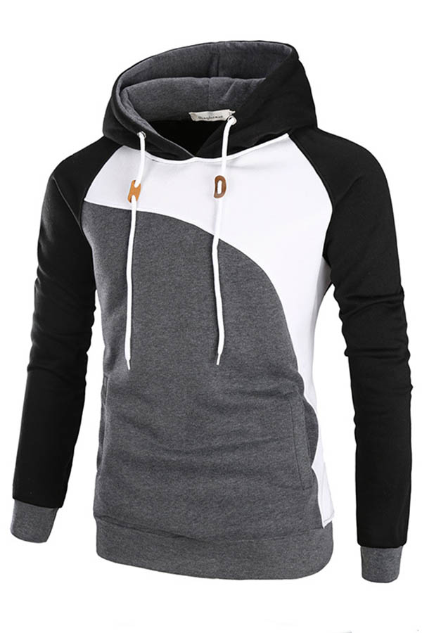 Lovely Trendy Hooded Collar Patchwork Black Hoodie_Hoodies_Top_Men ...