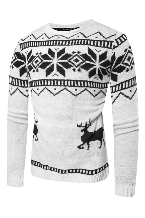 

Lovely Casual Christmas Deer White Sweater