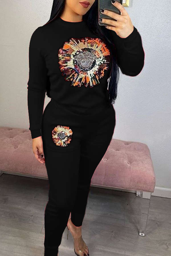 

Lovely Casual Printed Black Two-piece Pants Set