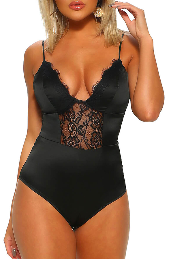 

Lovely Sexy Patchwork Black Teddies