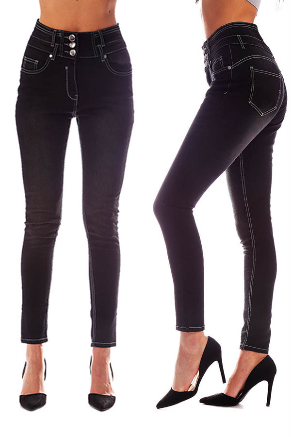 

Lovely Casual Buttons Design Skinny Black Jeans