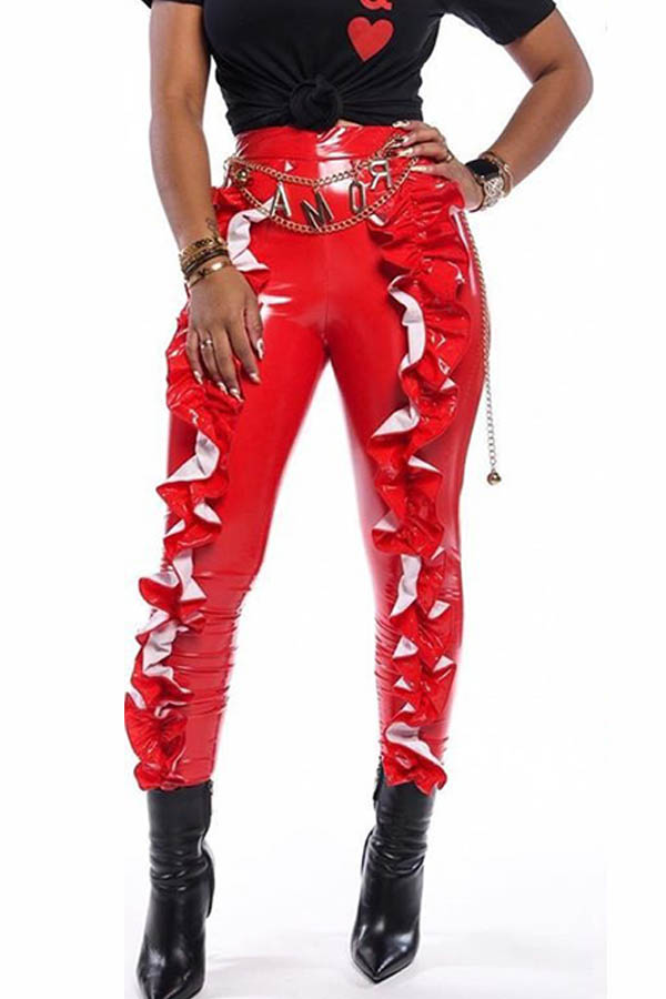 

Lovely Trendy Flounce Design Red Pants
