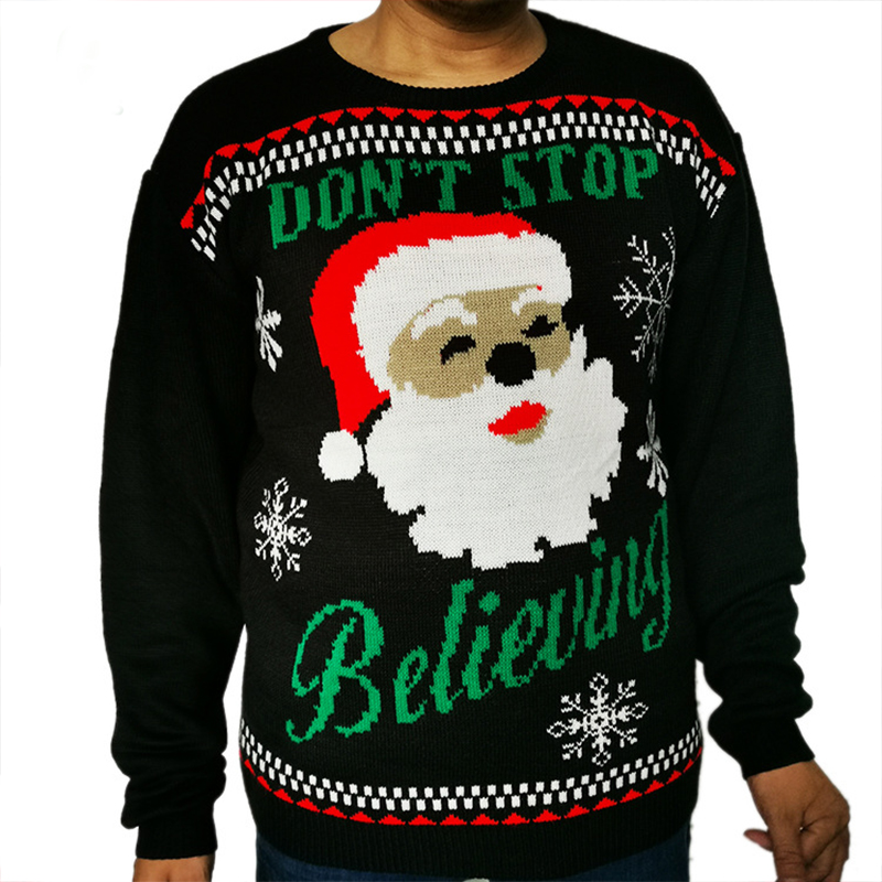 

Lovely Casual Santa Claus Printed Black Sweater