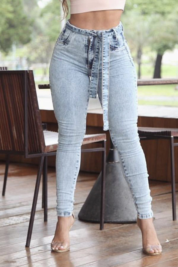Lovely Casual Skinny Baby Blue Jeans