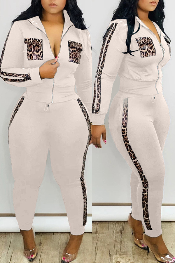 

Lovely Casual Patchwork White Two-piece Pants Set