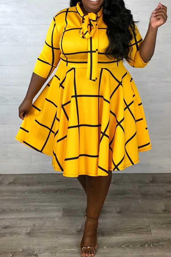 

Lovely Casual Knot Design Yellow Knee Length Plus Size Dress