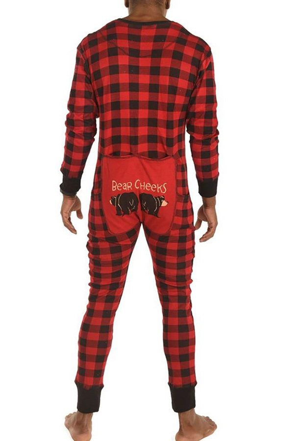 

Lovely Family Plaid Printed Red And Black Father One-piece Jumpsuit, Red and black check