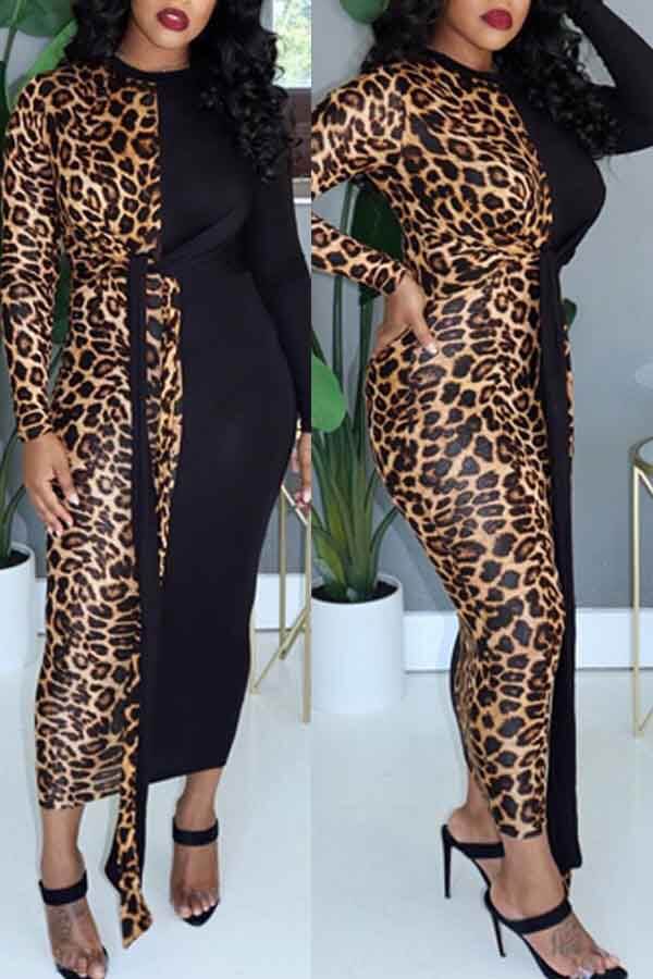 

Lovely Casual Leopard Patchwork Ankle Length Dress