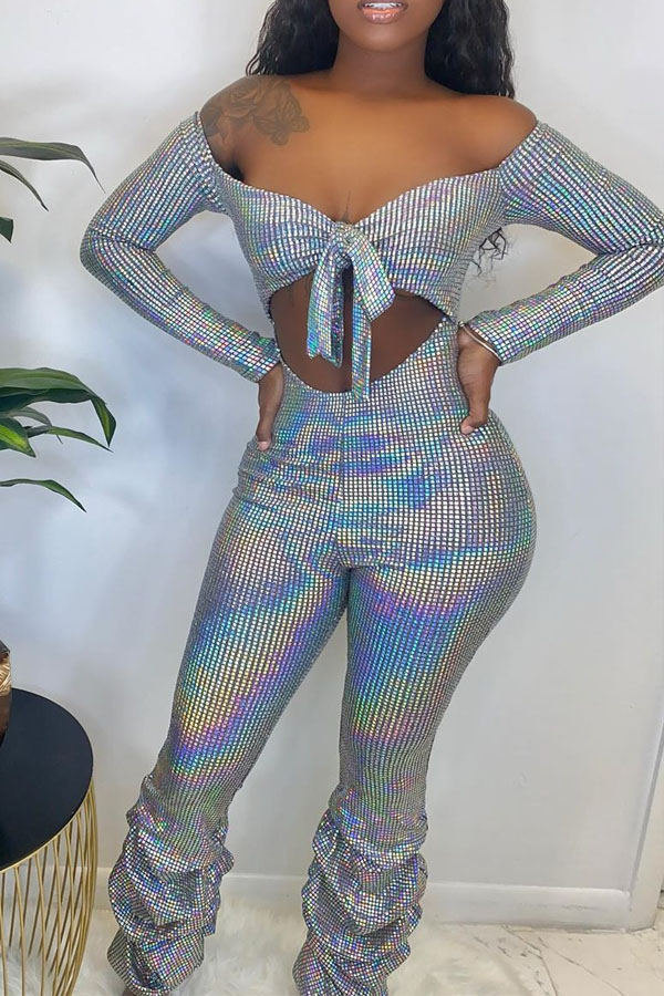

Lovely Sexy Hollow-out Skinny Silver One-piece Jumpsuit