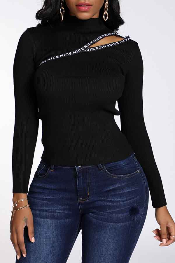 

Lovely Trendy Hollow-out Black Sweater