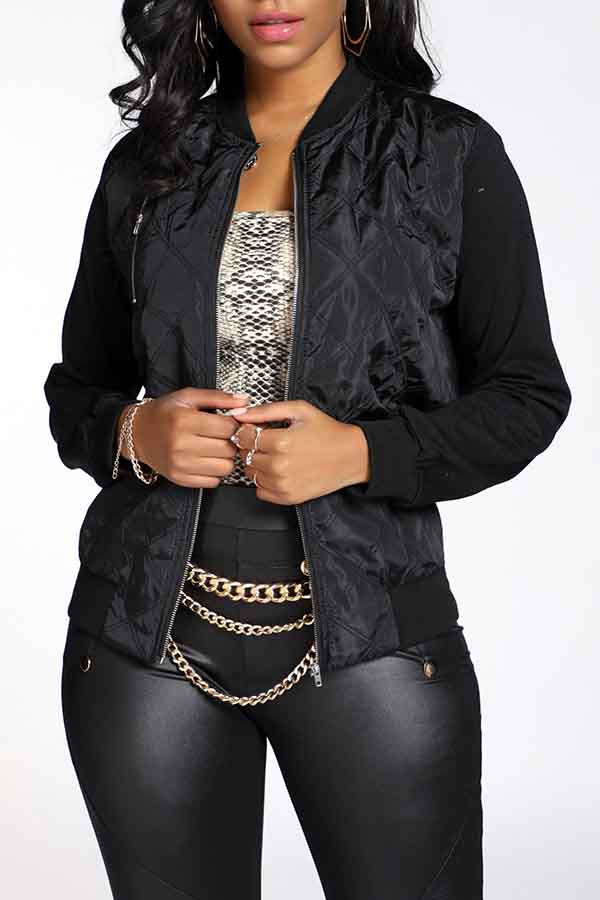 

Lovely Casual Patchwork Black Jacket