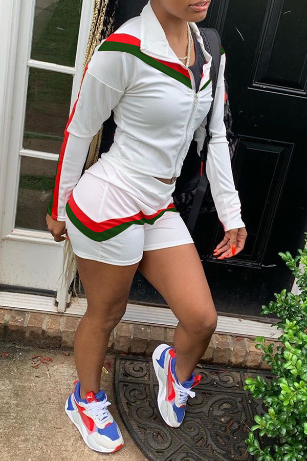 

Lovely Casual Turndown Collar White Two-piece Shorts Set