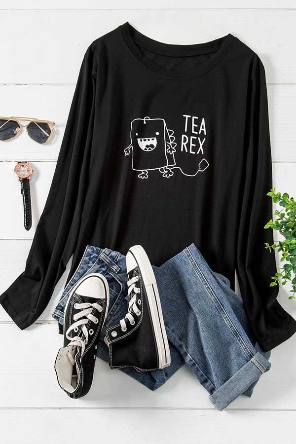 

Lovely Casual O Neck Letter Black Plus Size T-shirt