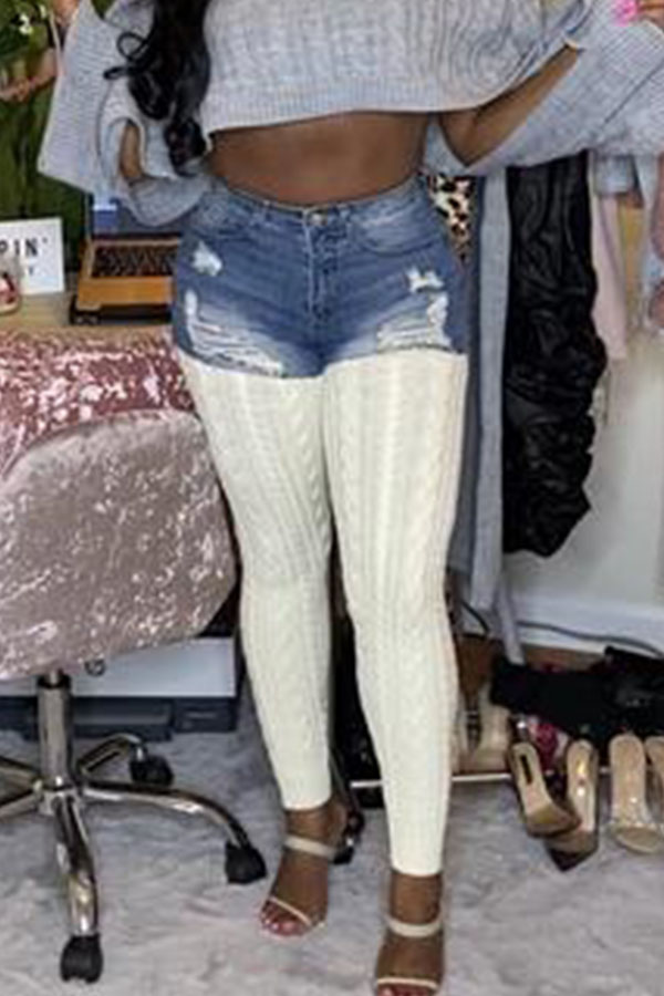 

Lovely Casual Patchwork White Jeans