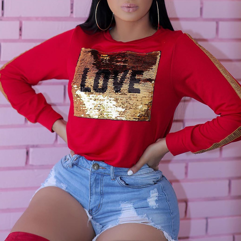 

Lovely Casual Sequin Red Sweatshirt Hoodie
