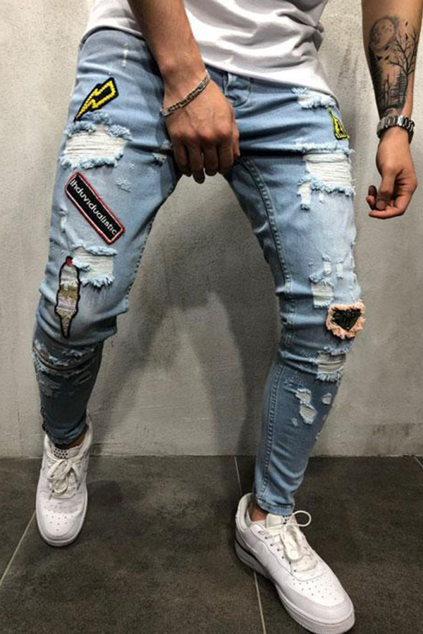 

Lovely Casual Patchwork Baby Blue Jeans