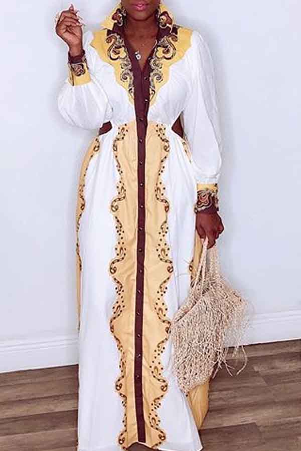 

Lovely Casual Hollow-out Yellow Maxi Dress