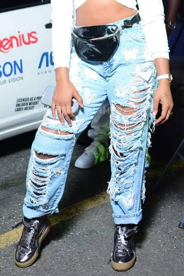 

Lovely Casual Broken Holes Baby Blue Jeans