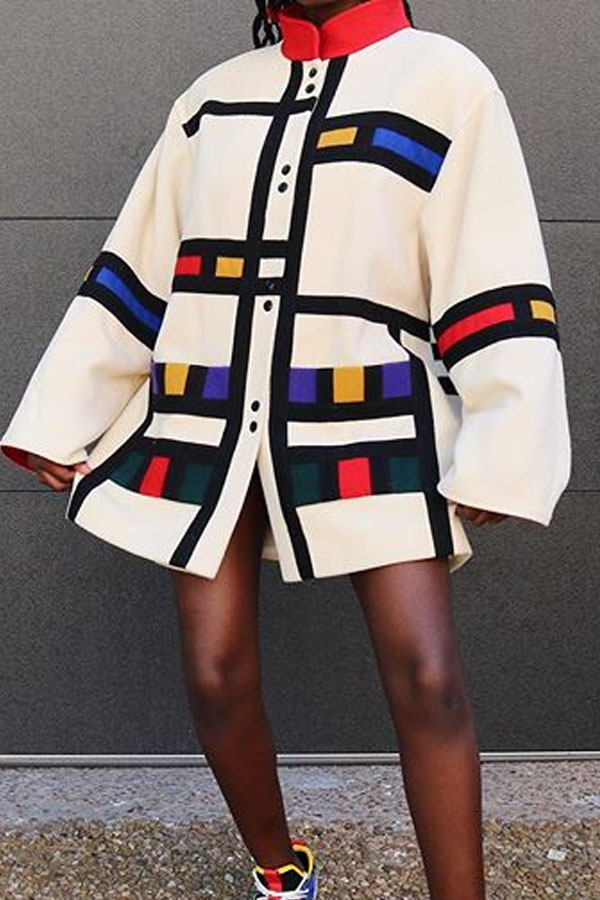 

Lovely Trendy Color-lump Multicolor Coat, Multi