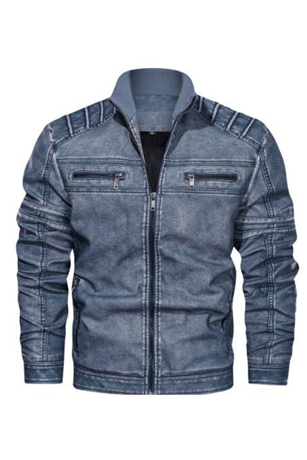 

Lovely Casual Zipper Design Blue Leather