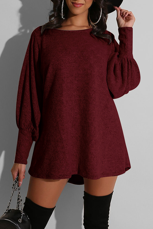 

Lovely Sweet O Neck Wine Red Mini Dress