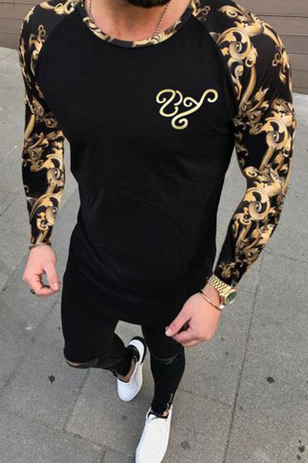 

Lovely Trendy O Neck Patchwork Black T-shirt