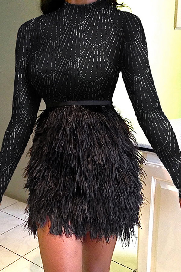 

Lovely Sweet Patchwork Black Mini Evening Dress