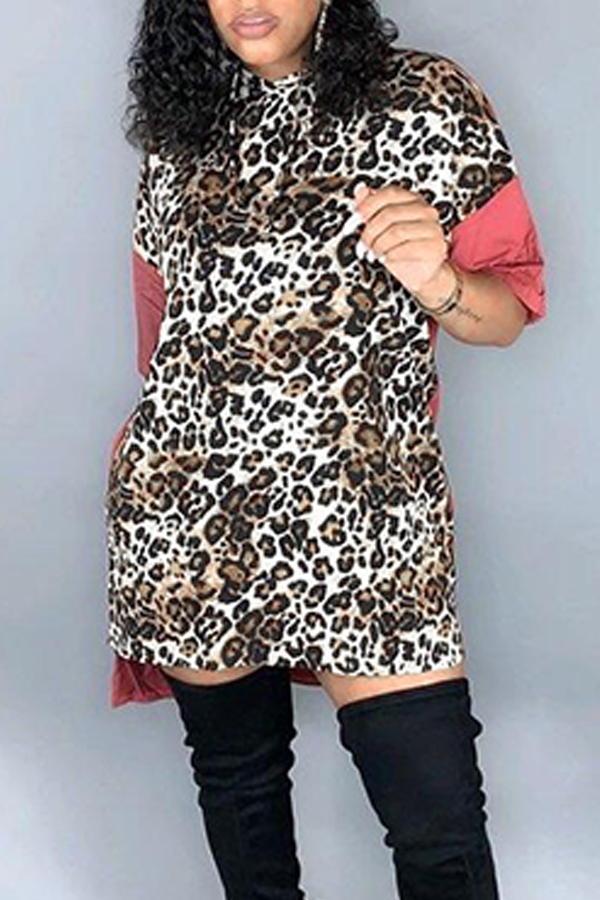 

Lovely Stylish Patchwork Leopard Pink Mini Dress