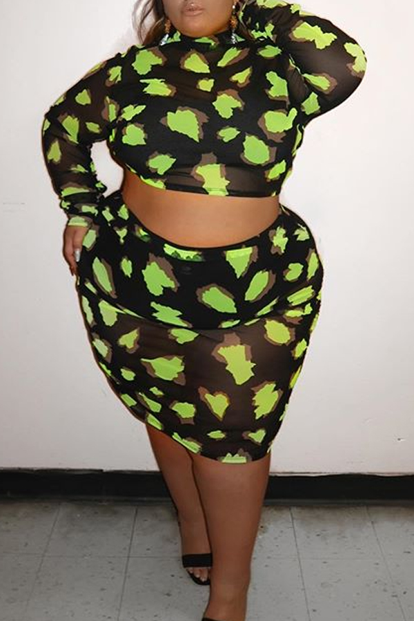 

Lovely Casual See-through Black Plus Size Two-piece Skirt Set