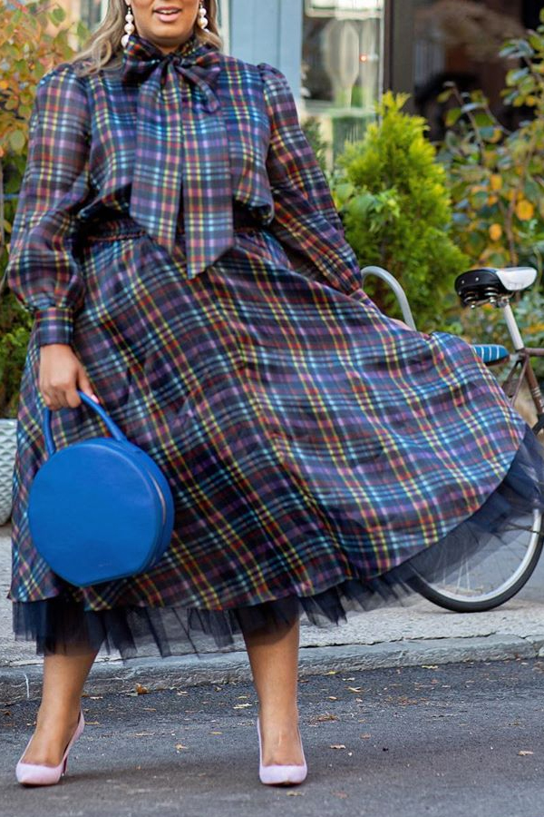 

Lovely Casual Plaid Print Multicolor Plus Size Ankle Length Dress, Multi