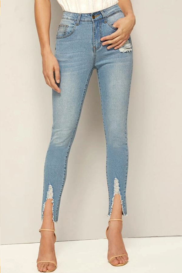 

Lovely Casual Slit Baby Blue Jeans
