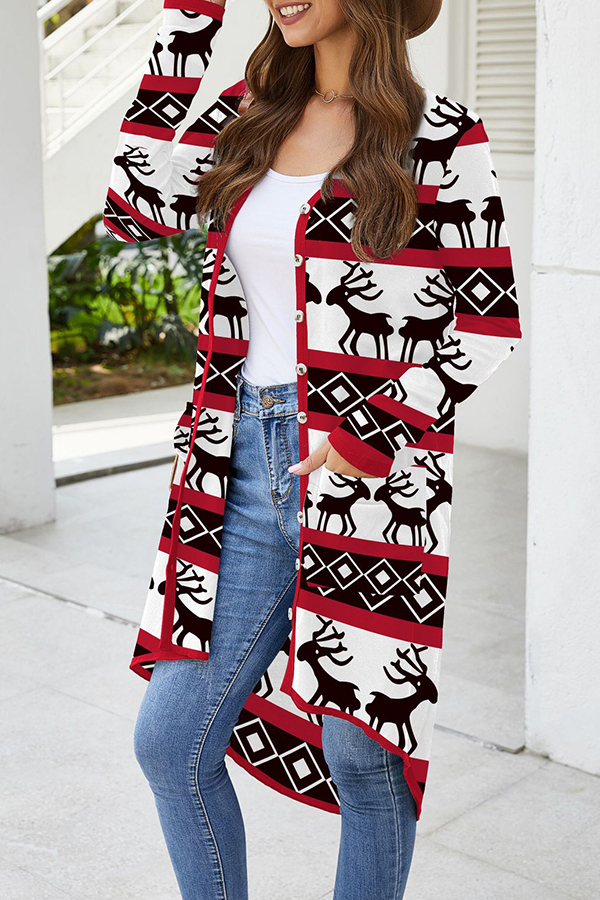 

Lovely Leisure O Neck Christmas Deer Black Cardigan