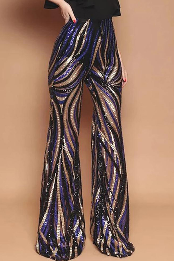 

Lovely Sexy Patchwork Flared Multicolor Pants, Multi