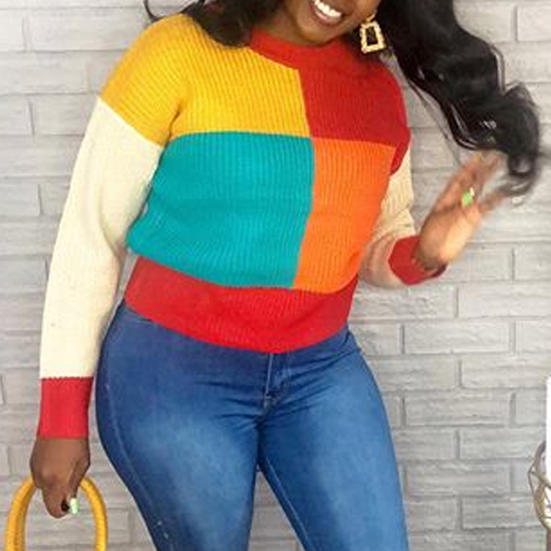 

Lovely Casual Patchwork Multicolor Sweater, Multi
