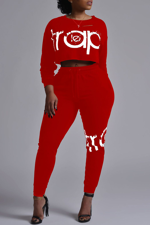 

Lovely Casual Letter Red Two-piece Pants Set