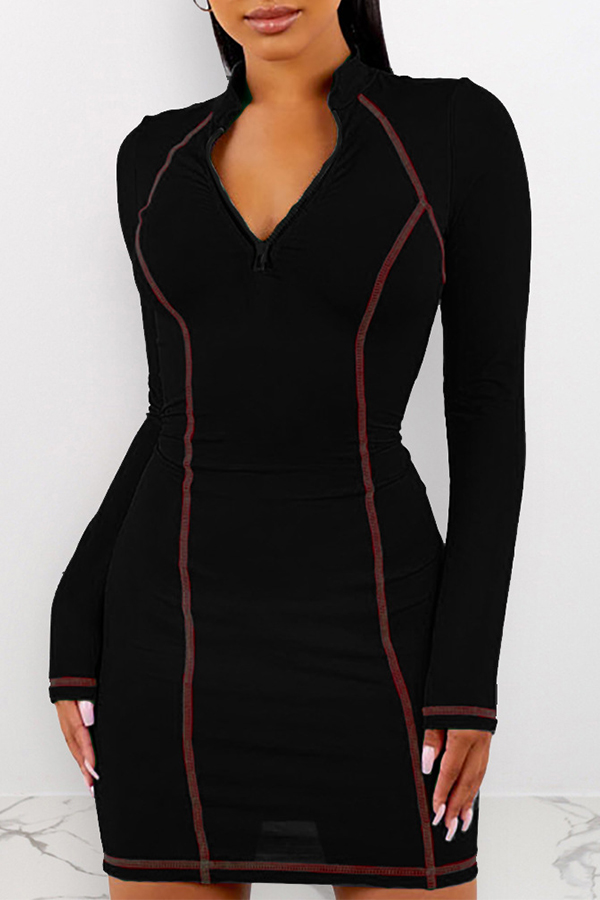 

Lovely Casual Zipper Design Black Mini Dress