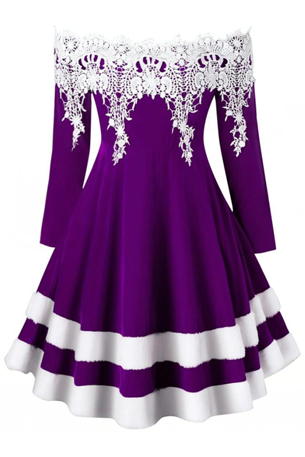 

Lovely Sweet Patchwork Purple Knee Length Dress