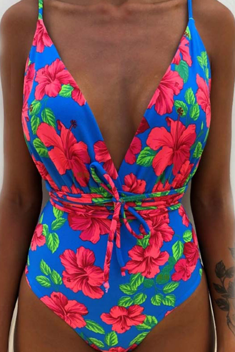 

Lovely Floral Red One-piece Swimsuit